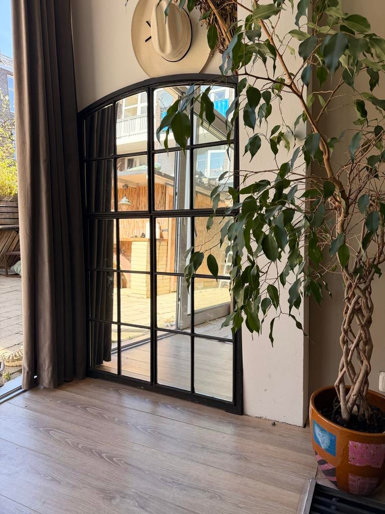 Gietijzeren stal raam Spiegel handgemaakt -Industriële Stijl, Ophalen, Rechthoekig, 50 tot 100 cm, 100 tot 150 cm