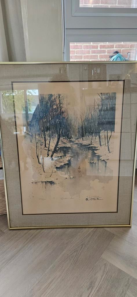 Ingelijste aquarel van Paul Matthieu - Winterlandschap, Antiek en Kunst, Kunst | Schilderijen | Klassiek, Ophalen of Verzenden
