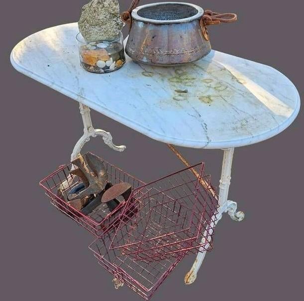 Antieke marmeren tuintafel met smeedijzeren onderstel, Ophalen