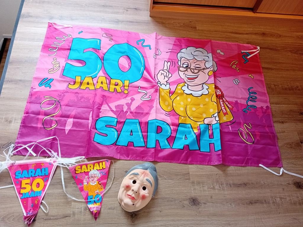 Sarah /50 jaar,  vlag ,masker en slinger, Ophalen, Gebruikt, Versiering, Abraham of Sarah