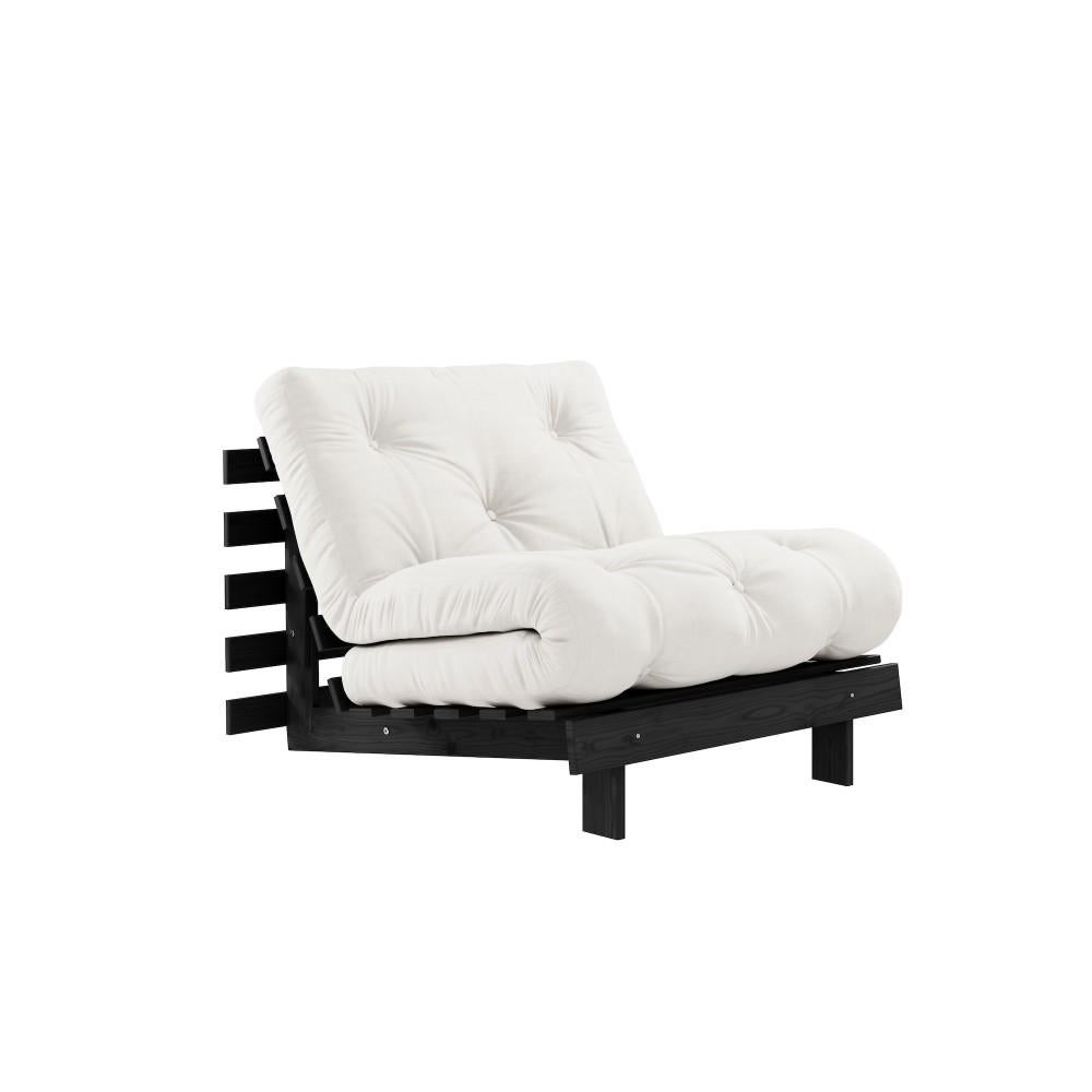 Futon slaapfauteuil - Zwart frame, wit matras, Huis en Inrichting, Zo goed als nieuw, Zwart, Eenpersoons, 70 cm of minder