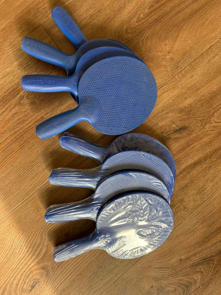 8 Tafeltennisbatjes Artengo (4 nieuw, 4 gebruikt), Sport en Fitness, Tafeltennis, Ophalen, Zo goed als nieuw, Net, Batje(s) of Balletje(s)