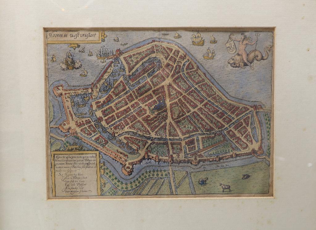 Antieke gravure stadsplattegrond Hoorn 17e eeuw, Antiek en Kunst, Ophalen of Verzenden