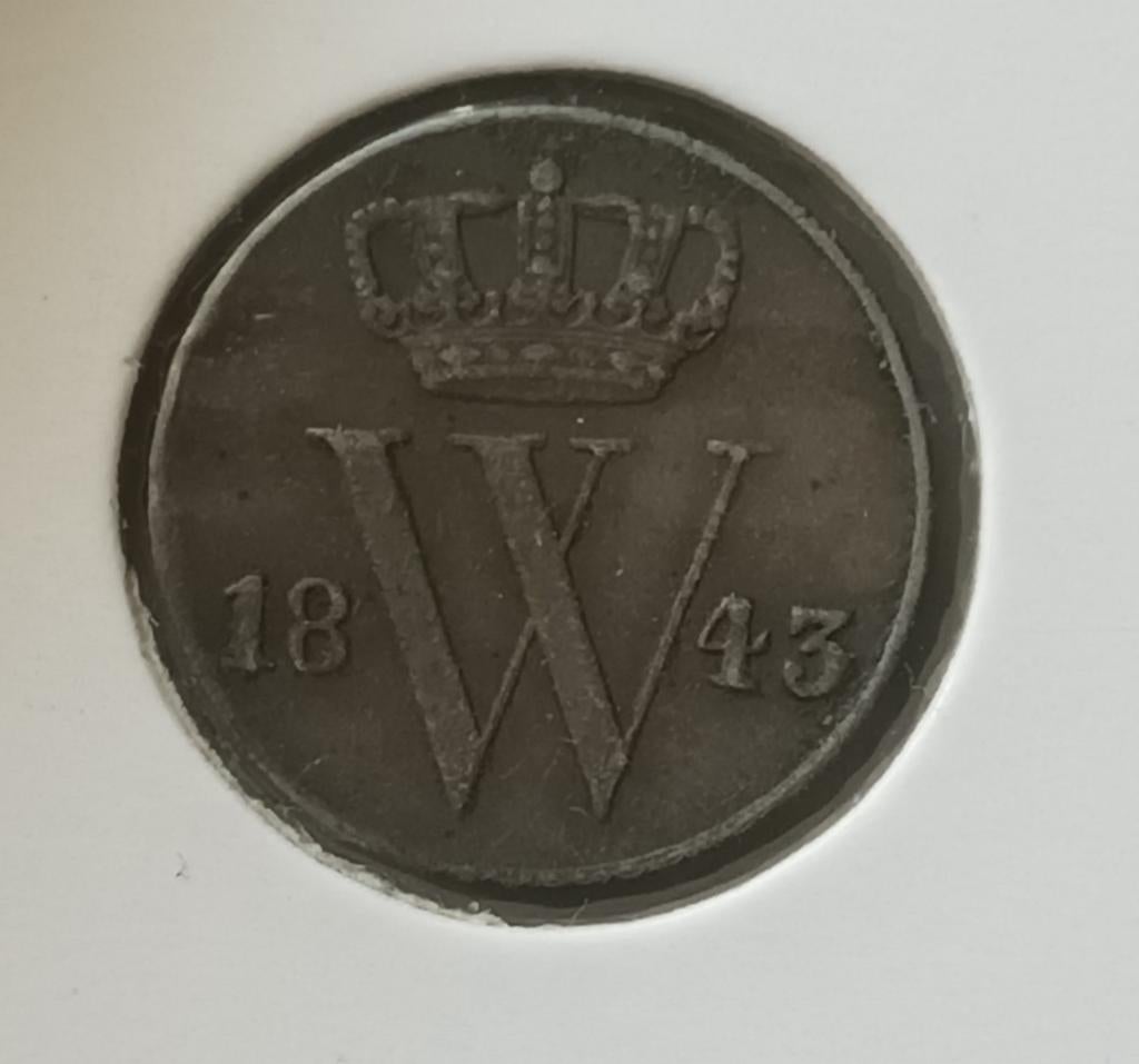 Halve cent Willem II 1843, Ophalen of Verzenden, Koning Willem II, Losse munt