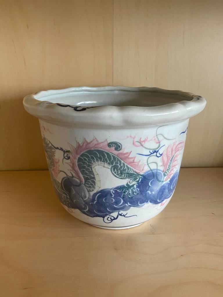 Antiek Chinese porseleinen bloempot met draken Chinees - pot, Ophalen