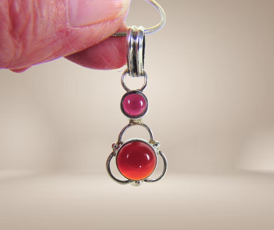 Mooie 925 zilver CARNEOOL en GRANAAT hanger + ketting!, Verzenden, Zo goed als nieuw, X, Met edelsteen