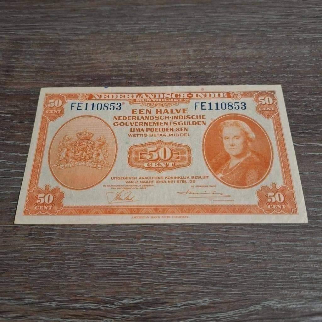 Heel mooi biljet halve gulden Nederlands-Indië, 1943, Postzegels en Munten, Bankbiljetten | Nederland, Ophalen of Verzenden