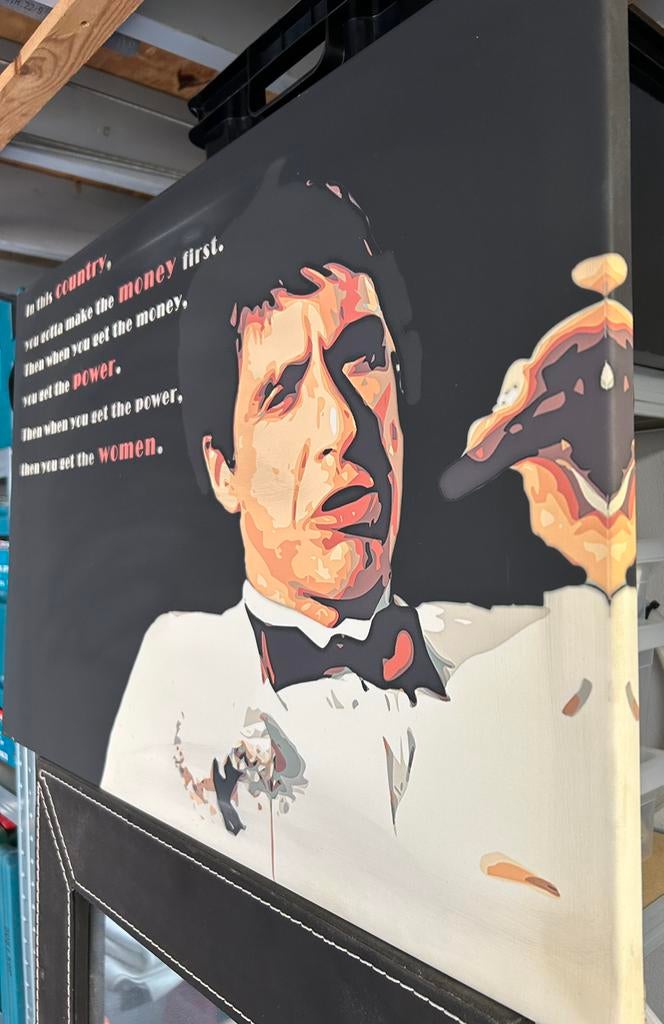 Scarface Tony Montana Canvas Schilderij 50x76cm, Ophalen, Gebruikt, 50 tot 75 cm, Schilderij