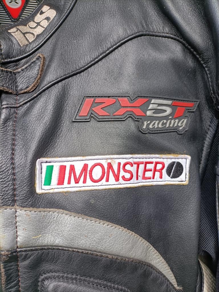 IXS Leren Motorjas Maat L - Wit/Grijs/Zwart met Patches, Heren, Jas | leer, Ophalen of Verzenden, IXS