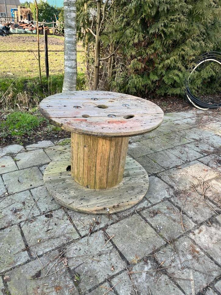 Houten Kabelhaspel Tafel, Huis en Inrichting, Tafels | Eettafels, Gebruikt, 100 tot 150 cm, 50 tot 100 cm, tot twee personen, Rond