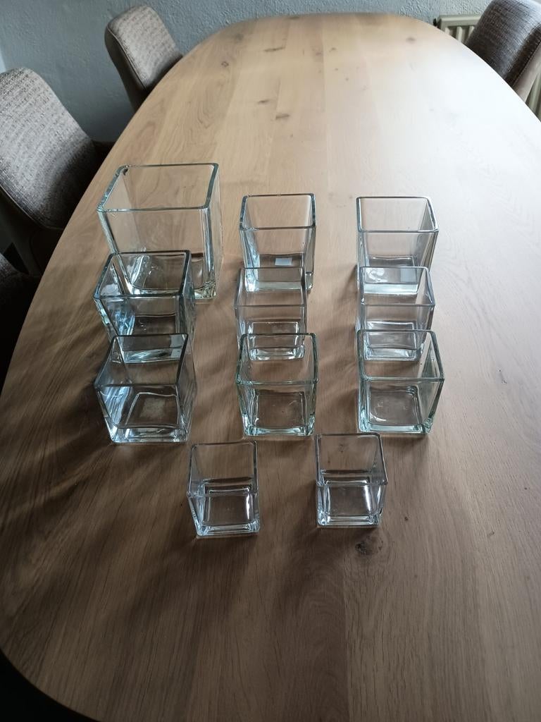 Diverse maten  glazen  vaasjes, Ophalen, Wit, Glas, Minder dan 50 cm