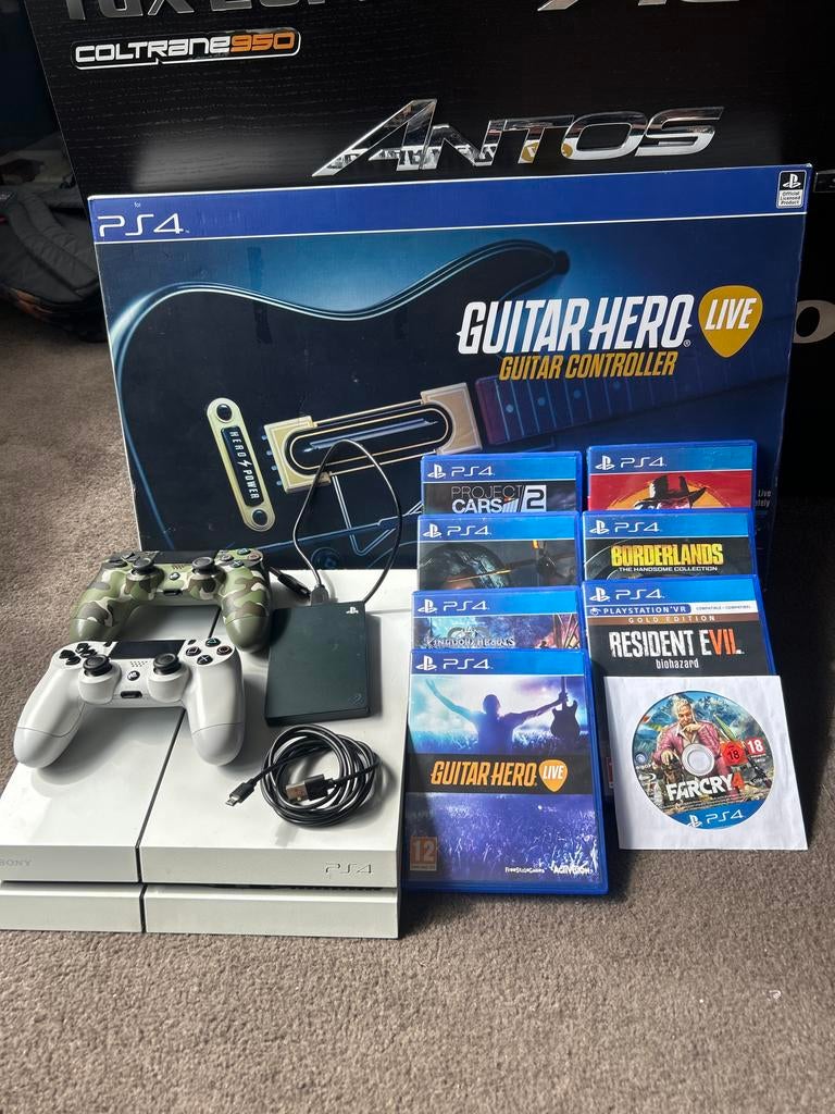Witte PS4 Glacier White, 2 Controllers, Guitar Hero Live, Spelcomputers en Games, Games | Sony PlayStation 4, Ophalen, Gebruikt