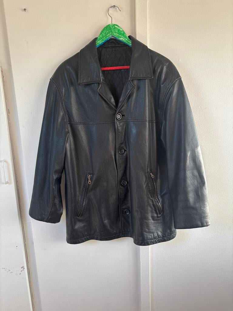 Zwarte leren jas (oversized), Ophalen of Verzenden, Gedragen, Overige maten, Zwart
