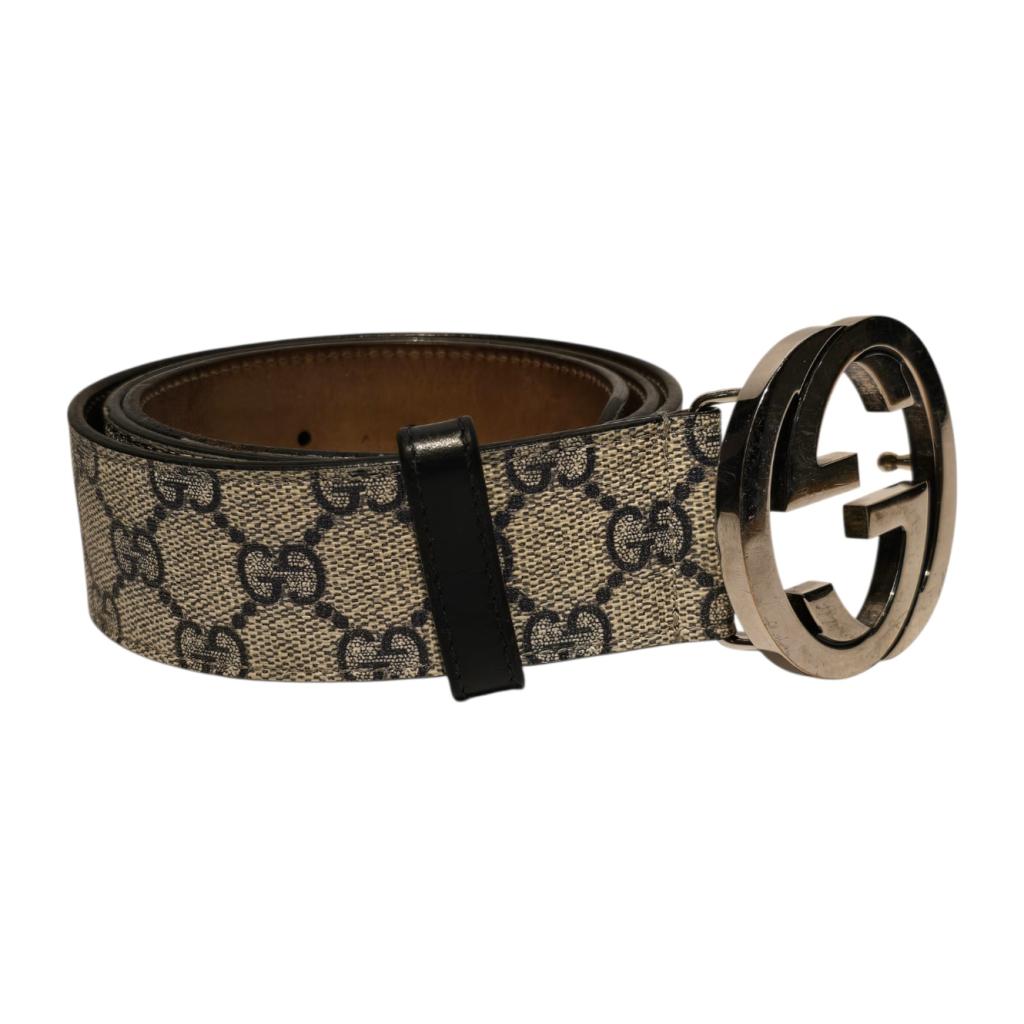 Gucci GG Beige/Blue Belt/Riem Buckle 85cm, Gucci, Gebruikt, Support@gucci.com, 30 Avenue Montaigne
75008 Paris