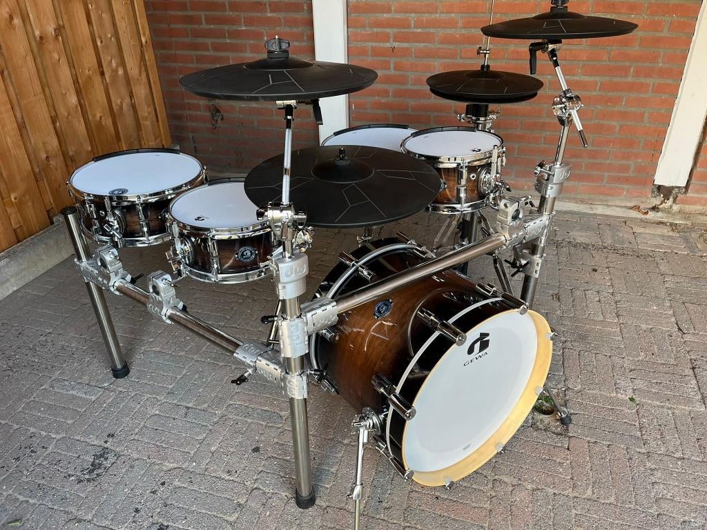 GEWA E-Drum Ketelset  Walnut Burst + org. bekkens + DW rack, Ophalen, Zo goed als nieuw, Overige merken, Elektronisch