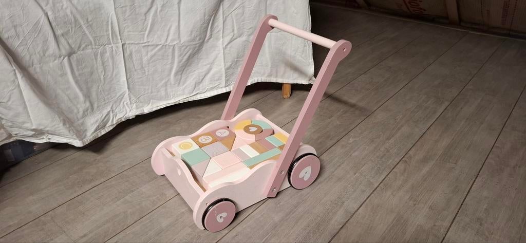 Little Dutch Houten Loopwagen met Blokken - Roze, Ophalen of Verzenden, Zo goed als nieuw, Overige typen