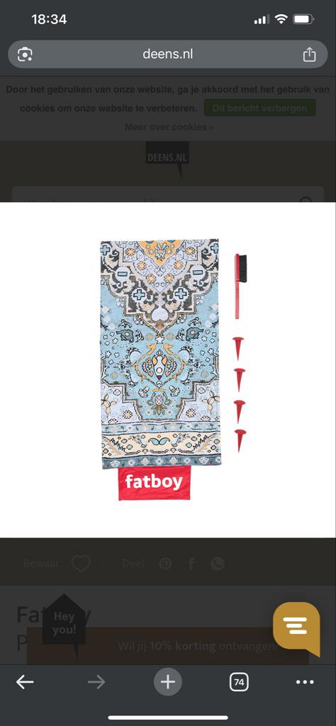 Fatboy kleed picknick, met patroon nieuw in doos (cadeau), Huis en Inrichting, Stoffering | Tapijten en Kleden, Gebruikt, 100 tot 150 cm