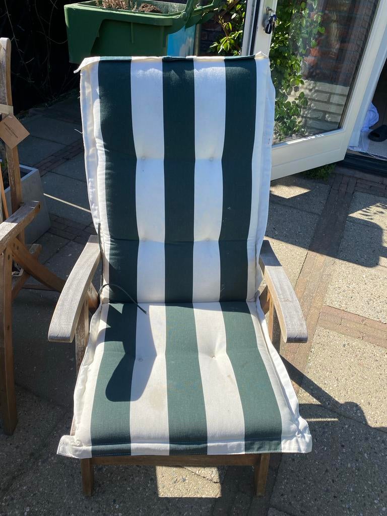 6x Hartmann tuinstoel kussens wit met groen, Ophalen, Gebruikt