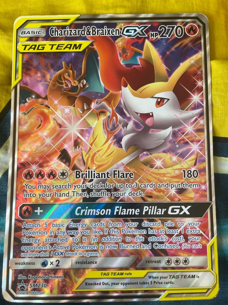 Charizard & Braixen GX Tag Team Pokémon kaart Jumbo kaart, Ophalen, Zo goed als nieuw, Losse kaart, Foil