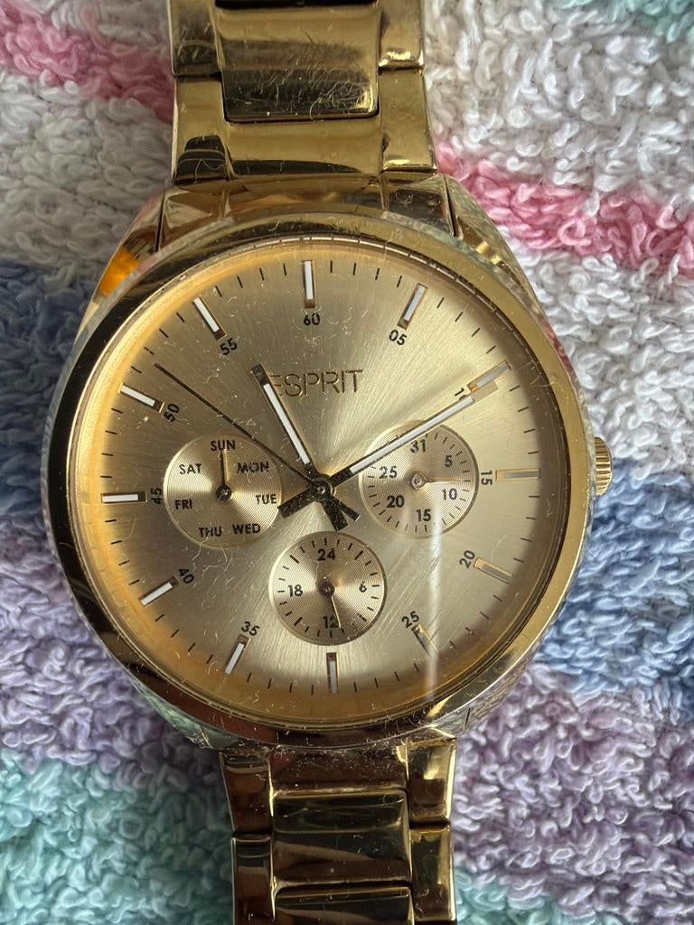 Gouden Esprit Dameshorloge - Zo goed als nieuw, Sieraden, Tassen en Uiterlijk, Horloges | Dames, Staal, Gebruikt, Staal, Verzenden