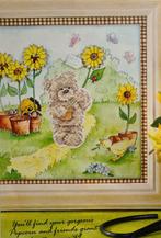 Popcorn beertje met zonnebloem in bloempot borduurpakketje, Ophalen, Nieuw, Handborduren, Borduurpakket