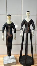 2 kleine antieke gesneden houten mannequins, Antiek en Kunst, Curiosa en Brocante, Ophalen