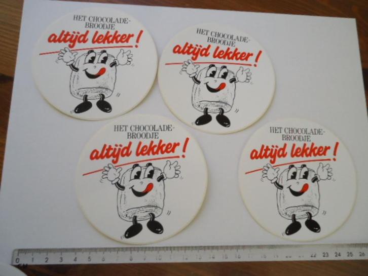sticker oud Chocolade brood Bakker strip vintage chocola 4x, Verzamelen, Stickers, Zo goed als nieuw, Bedrijf of Vereniging, Verzenden