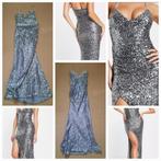 Gala-/maxi jurk met lovertjes, halternek, hoge split, zilver, Kleding | Dames, Gelegenheidskleding, Ophalen, Zo goed als nieuw