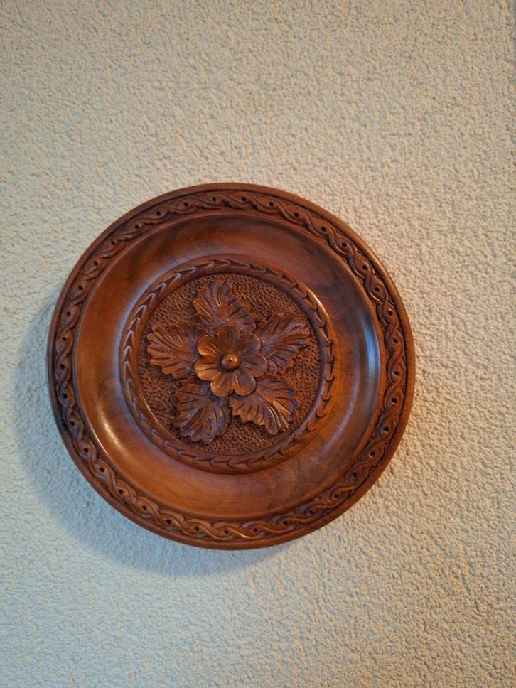 Houten sierborden met bloemmotief, handgesneden, Antiek en Kunst, Antiek | Schalen, Ophalen of Verzenden