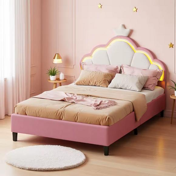 Kinderbed – Prinsessenbed met Kroonvormig Hoofdeinde, Huis en Inrichting, Slaapkamer | Bedden, Nieuw, Eenpersoons, 90 cm, 200 cm