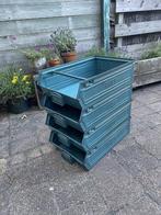 Metalen stapelbak GANTER - 4 stuks - Industrieel Blauw, Ophalen, Gebruikt, Minder dan 50 cm, Minder dan 40 cm