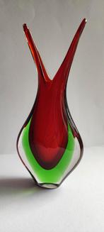 Murano Seguso Swallow snavel rood groen kunstvaas, Ophalen of Verzenden