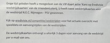 NEC-PSV 13-09-2025 om 18.45 tribunekaart aangeboden. beschikbaar voor biedingen