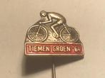 Metalen TIEMEN GROEN WIELRENNER Speld (Rood/Metaalkleur)., Verzenden, Zo goed als nieuw, Sport, Speldje of Pin
