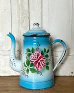 Emaille oude Franse koffiepot bloemen, Verzenden