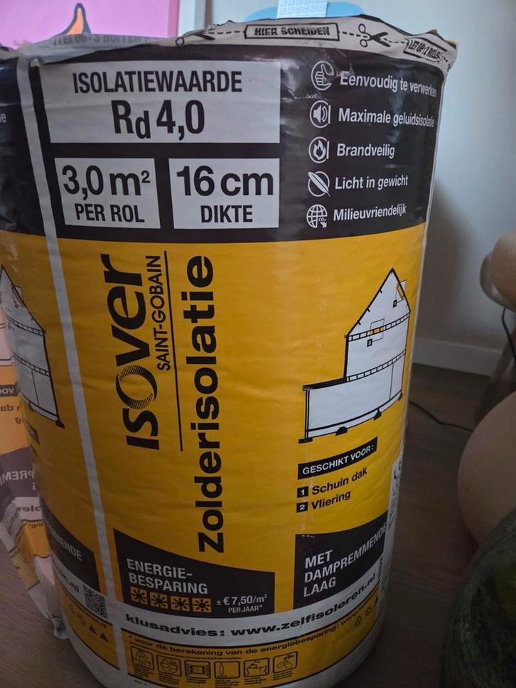 Isover Glaswol Zolderisolatie - 16cm dik (Rd 4.0), Doe-het-zelf en Verbouw, Isolatie en Afdichting, Nieuw, Dakisolatie, Glaswol