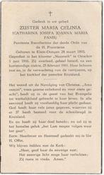 Zr. Catharina Panis 1893 Klein-Dongen + 1961 Roosendaal, Verzamelen, Bidprentjes en Rouwkaarten, Verzenden, Bidprentje