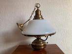 Antiek cottage koper brons glazen olielamp met twee lampen, Cottage landelijk vroeger ooit nostalgisch, Ophalen of Verzenden, Zo goed als nieuw