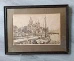 Zicht op de Prins Hendrikkade Amsterdam - gesigneerd, Antiek en Kunst, Ophalen of Verzenden