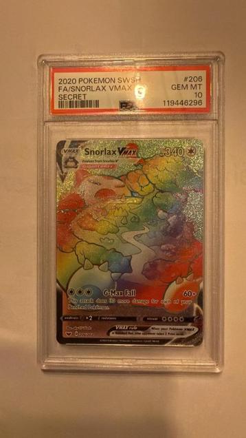 Snorlax Rainbow PSA 10 Slab 206/202 Vmax Sword and Shield beschikbaar voor biedingen
