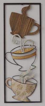 Wanddecoratie koffie metaal 3D schilderij., Huis en Inrichting, Woonaccessoires | Schilderijen, Tekeningen en Foto's, Minder dan 50 cm