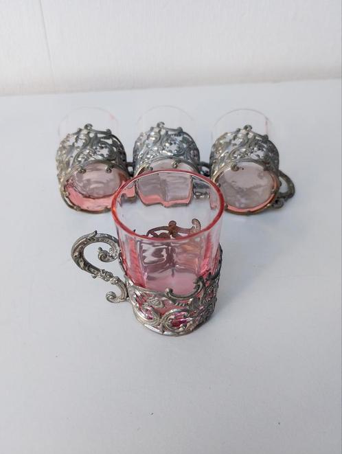 Antieke Likeurglaasjes met Houders, Antiek en Kunst, Antiek | Glas en Kristal, Ophalen of Verzenden