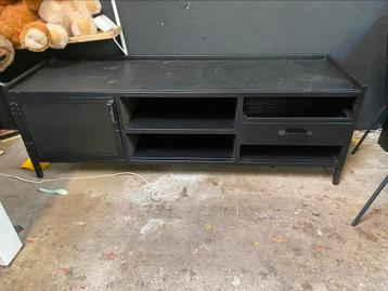 Tv meubel 160x54 mat zwart staal met la en ruit bkeuze