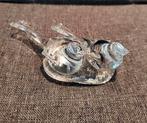 Vintage presse-papier lood kristal glas paar vogel beeldje, Verzenden