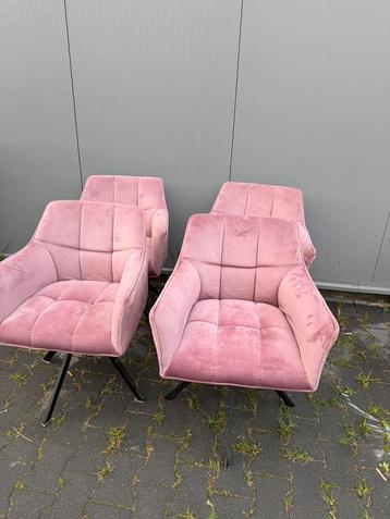 4 x nieuwe roze velvet eetkamerstoelen draaibaar beschikbaar voor biedingen