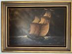 J.Wohley: oud zeilschip in de nacht op volle zee ., Antiek en Kunst, Kunst | Schilderijen | Klassiek, Ophalen