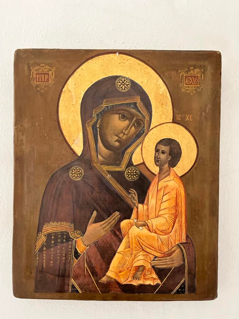 Oude religieuze icoon Maria met kind, Ophalen of Verzenden