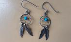 Zilveren Dromenvanger Oorbellen met Blauwe Steen, turquoise, Ophalen of Verzenden, Zo goed als nieuw, Zilver, Hangers