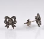 zilveren OORKNOPJES (925) Strikje ca 1x 1 cm, met Markasiet, Ophalen of Verzenden, Zo goed als nieuw, Met edelsteen, Knopjes of Stekers