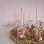 Vazen met droogbloemen en roze kaarsen bruiloft, Overige materialen, Ophalen of Verzenden, Zo goed als nieuw, Kandelaar